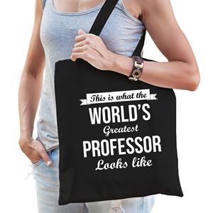 Bellatio Worlds Greatest Professor Tas Zwart Volwassenen - Werelds Beste Hoogleraar Cadeau Tas - Feest Boodschappentassen
