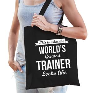 Bellatio Worlds Greatest Trainer Tas Zwart Volwassenen - Werelds Beste Trainer Cadeau Tas - Feest Boodschappentassen
