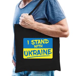 Bellatio I Stand With Ukraine Tas Zwart Volwassenen - Oekraine Tasje Met Oekraiense Vlag - Feest Boodschappentassen