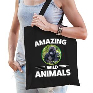 Bellatio Tasje Gorilla Apen Amazing Wild Animals / Dieren Zwart Voor Volwassenen En Kinderen - Feest Boodschappentassen