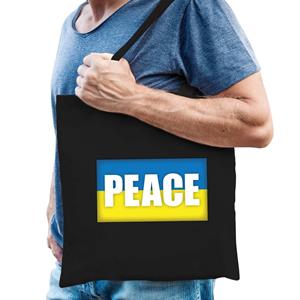 Bellatio Peace Tas Zwart Volwassenen - Oekraine Tasje Met Oekraiense Vlag - Feest Boodschappentassen