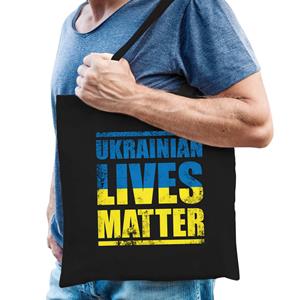 Bellatio Ukrainian Lives Matter Tas Zwart Volwassenen - Oekraine Tasje Met Oekraiense Vlag - Feest Boodschappentassen