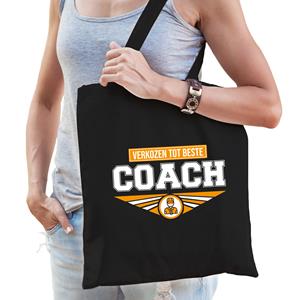 Bellatio Verkozen Tot Beste Coach Katoenen Tas Zwart Voor Dames - Cadeau Tasjes - Feest Boodschappentassen