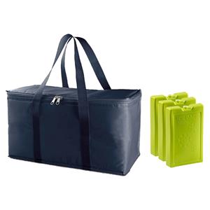 Trendoz Grote koeltas blauw x 22 x 19 cm met 3x stuks groene koelelementen -