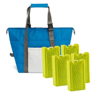 Trendoz Grote koeltas blauw x 33 x 18 cm met 5x stuks koelelementen 250 ML -