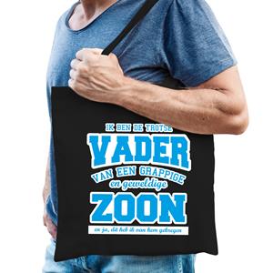Bellatio Trotse Vader Van Geweldige Zoon Cadeau Tas Zwart Voor Heren - Feest Boodschappentassen