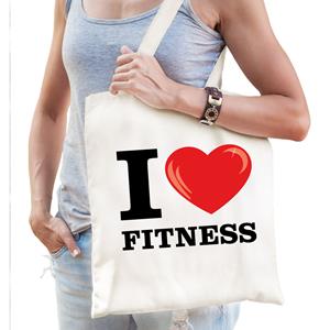 Bellatio Katoenen Tasje I Love Fitness Wit Voor Dames En Heren - Feest Boodschappentassen