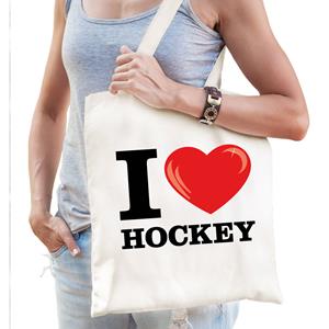 Bellatio Katoenen Tasje I Love Hockey Wit Voor Dames En Heren - Feest Boodschappentassen
