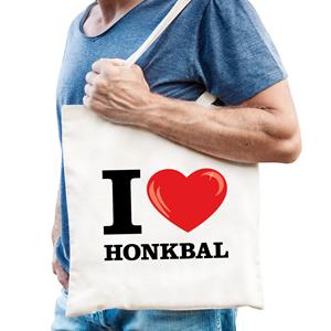 Bellatio Katoenen Tasje I Love Honkbal Wit Voor Dames En Heren - Feest Boodschappentassen
