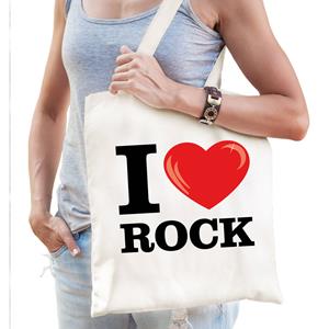 Bellatio Katoenen Tasje I Love Rock Wit Voor Dames En Heren - Feest Boodschappentassen