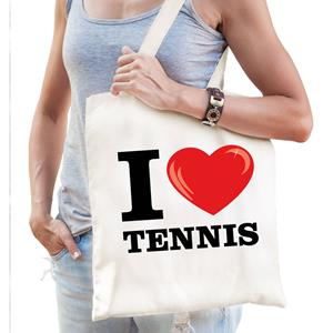 Bellatio Katoenen Tasje I Love Tennis Wit Voor Dames En Heren - Feest Boodschappentassen
