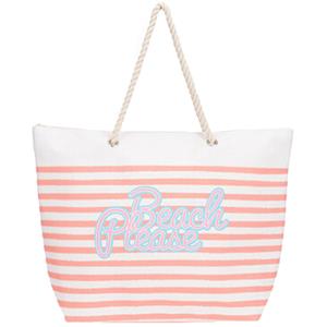 Strandtas Met Handvat Wit/roze Gestreept Met Beach Please Print Polyester 38 X 39 Cm trandtassen