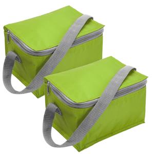 Trendoz set van 2x stuks kleine koeltas lime groen voor 6 blikjes met rits en draagband -