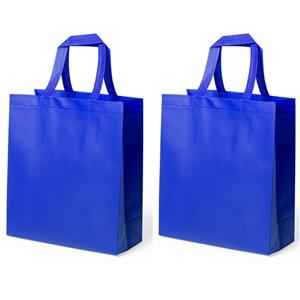 Bellatio 2x Stuks Draagtassen/schoudertassen/boodschappentassen In De Kleur Blauw 35 X 40 X 15 Cm - Boodschappentassen