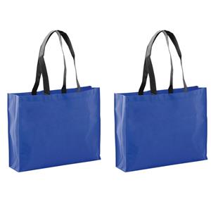 Bellatio 2x Stuks Draagtassen/schoudertassen/boodschappentassen In De Kleur Blauw 40 X 32 X 11 Cm - Boodschappentassen