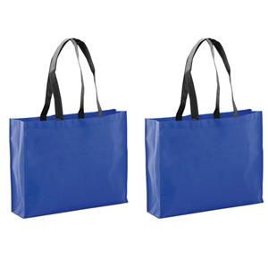 Bellatio 2x Stuks Draagtassen/schoudertassen/boodschappentassen In De Kleur Blauw 40 X 32 X 11 Cm - Boodschappentassen