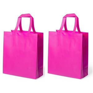 Bellatio 2x Stuks Draagtassen/schoudertassen/boodschappentassen In De Kleur Fuchsia Roze 35 X 40 X 15 Cm - Boodschappentassen