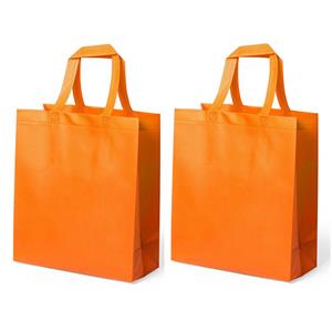 Bellatio 2x Stuks Draagtassen/schoudertassen/boodschappentassen In De Kleur Oranje 35 X 40 X 15 Cm - Boodschappentassen