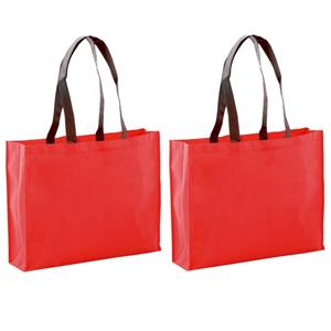 Bellatio 2x Stuks Draagtassen/schoudertassen/boodschappentassen In De Kleur Rood 40 X 32 X 11 Cm - Boodschappentassen