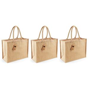 Westford Mill 3x stuks jute boodschappentassen/shoppers naturel 42 x 33 x 19 cm - Naturel goodiebag 21 liter