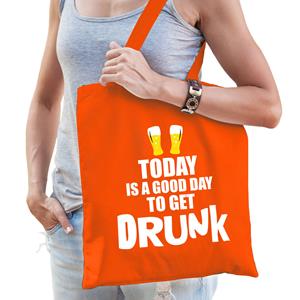 Bellatio Good Day To Get Drunk Bier Supporter Cadeau Tas Oranje Voor Dames En Heren - Feest Boodschappentassen