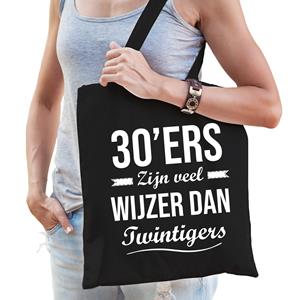 Bellatio 30ers Zijn Veel Wijzer Dan Twintigers Cadeau Tas Zwart Voor Dames - Feest Boodschappentassen