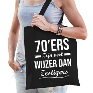 Bellatio 70ers Zijn Veel Wijzer Dan Zestigers Cadeau Tas Zwart Voor Dames - Feest Boodschappentassen