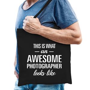 Bellatio Awesome Photographer / Geweldige Fotograaf Cadeau Tas Zwart Voor Dames En Heren - Feest Boodschappentassen