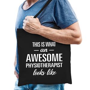 Bellatio Awesome Physiotherapist / Geweldige Fysiotherapeut Cadeau Tas Zwart Voor Dames En Heren - Feest Boodschappentassen