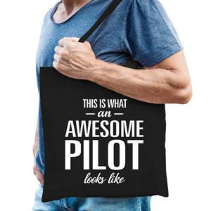 Bellatio Awesome Pilot / Geweldige Piloot Cadeau Tas Zwart Voor Dames En Heren - Feest Boodschappentassen