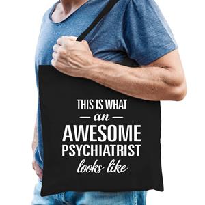 Bellatio Awesome Psychiatrist / Geweldige Psychiater Cadeau Tas Zwart Voor Dames En Heren - Feest Boodschappentassen