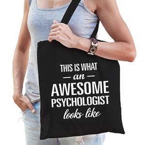 Bellatio Awesome Psychologist / Geweldige Psycholoog Cadeau Tas Zwart Voor Dames En Heren - Feest Boodschappentassen