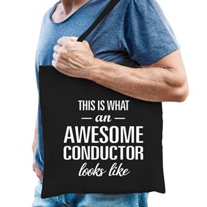 Bellatio Awesome Conductor / Geweldige Dirigent Cadeau Tas Zwart Voor Dames En Heren - Feest Boodschappentassen