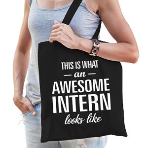 Bellatio Awesome Intern / Geweldige Stagiair Cadeau Tas Zwart Voor Dames En Heren - Feest Boodschappentassen