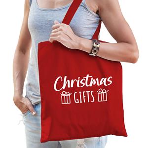 Bellatio Christmas Gifts Katoenen Tasje Rood Volwassenen - Feest Boodschappentassen