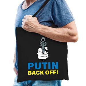 Bellatio Putin Back Off / Pistool Tas Zwart Volwassenen - Oekraine Tasje Met Oekraiense Vlag In Letters - Feest Boodschappentasse