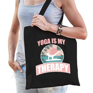 Bellatio Yoga Is My Therapy Katoenen Tas Zwart Voor Volwassenen port / Hobby Tasjes - Feest Boodschappentassen