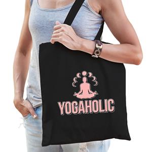 Bellatio Yogaholic Katoenen Tas Zwart Voor Volwassenen port / Hobby Tasjes - Feest Boodschappentassen