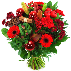 Boeketcadeau Klassiek kerstboeket Rood - Groen en kerstdecoratie