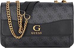 GUESS, Schultertasche Nell Conv Crossbody Flap Logo in dunkelbraun, Schultertaschen für Damen