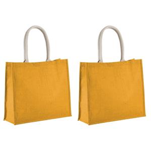 Kimood Set van 2x stuks jute gele boodschappen/strandtassen x 36 cm -