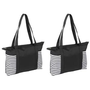 2x stuks strandtas/shopper zwart/wit met streepmotief 44 cm -