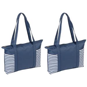 2x stuks strandtas/shopper blauw/wit met streepmotief 44 cm -