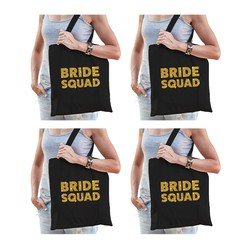 Bellatio 4x Bride Squad vrijgezellenfeest tasje Zwart