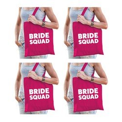 Bellatio 4x Bride Squad vrijgezellenfeest tasje Roze