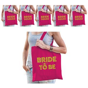 Bellatio Pakket Vrijgezellenfeest vrouw tasjes/ goodiebag - 1x Bride to Be roze goud + 5x Bride Squad Roze