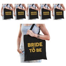 Bellatio Pakket Vrijgezellenfeest vrouw tasjes/ goodiebag - 1x Bride to Be zwart goud + 5x Bride Squad Zwart