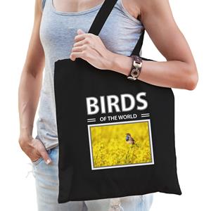 Bellatio Dieren Blauwborst vogel foto tas katoen volw + kind Zwart
