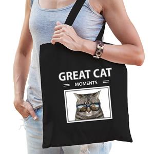 Bellatio Dieren katten foto tas katoen volw + kind Zwart
