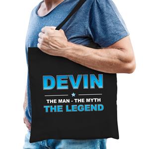 Bellatio Naam cadeau Devin - The man, The myth the legend katoenen tas - Boodschappentas verjaardag/ vader/ collega/ geslaagd - Feest Boodschappentassen